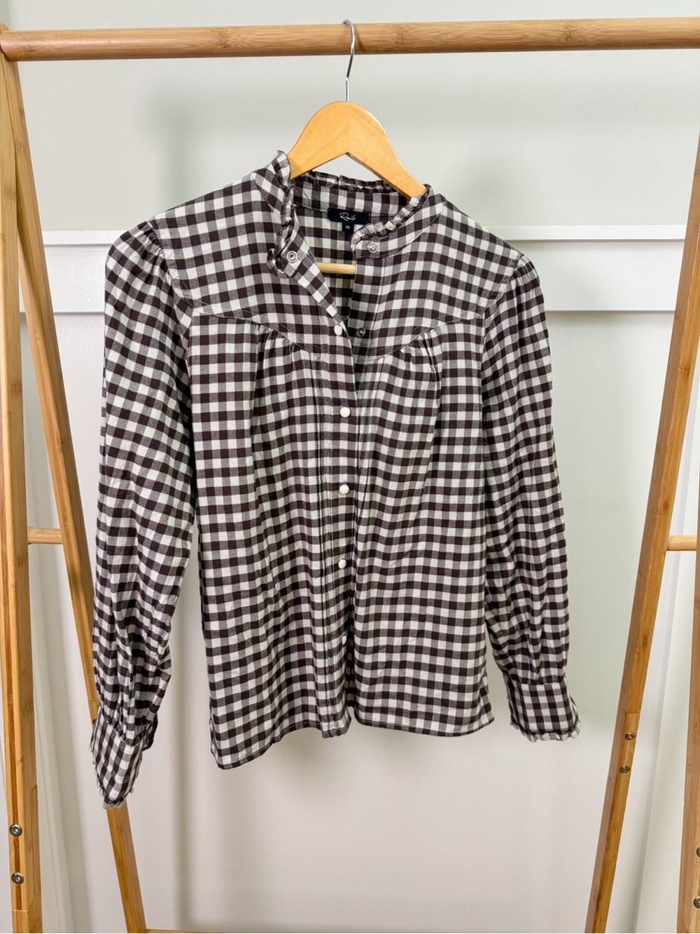 Rails Brown and White Gingham Button-Down Shirt